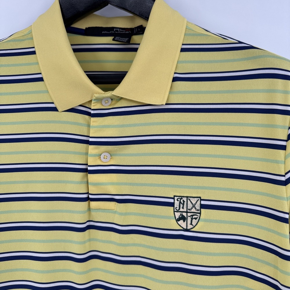 Ralph Lauren Polo Shirt Mens L Yellow Blue‎ RLX Golf Performance Hamilton Farms